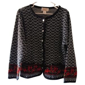 Womens M Tally Ho Polka Dot Knit Cardigan Sweater